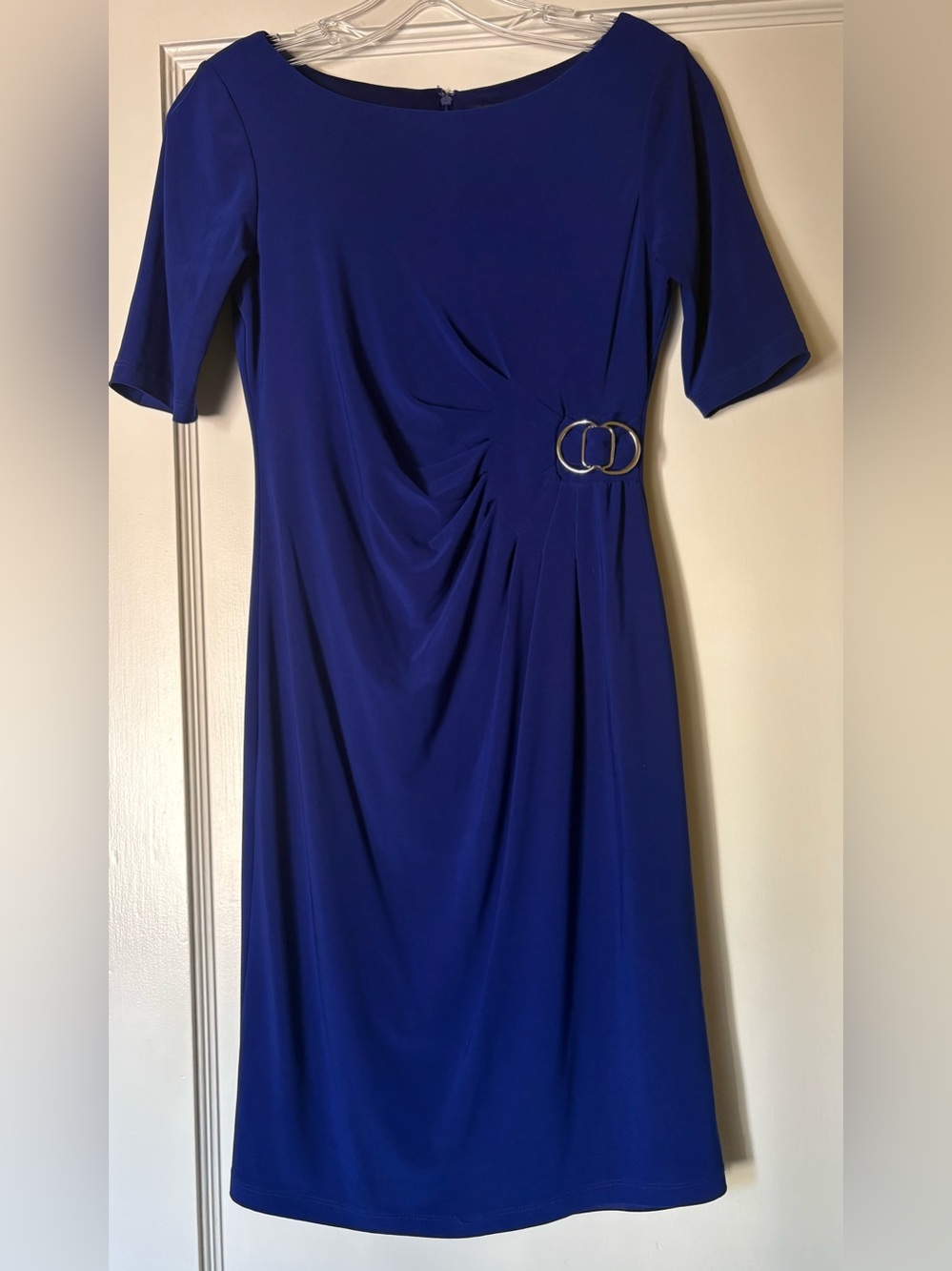 Jessica Howard Womens Boat Neck Elbow Sleeve Sheath Dress